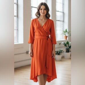 SOFT SURROUNDINGS TRAVIATA ORANGELE 3/4 SLEEVE WRAP  DRESS SIZE SMALL
